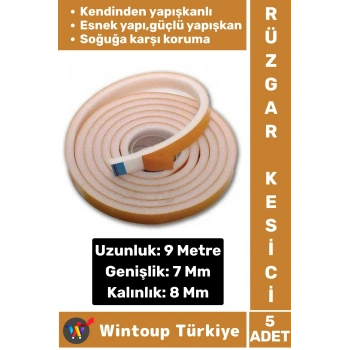 Premium Yapışkanlı Pencere İzolasyon Bantı Rüzgar Soğuk Kesici Cam Yalıtım Süngeri 9 Metre X 5 Adet