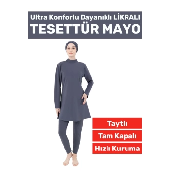 Premium Yüksek Kalite Konforlu Fermuarlı Tam Kapalı Yüzücü Deniz Havuz Taytlı Likralı TESETTÜR MAYO