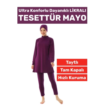 Premium Yüksek Kalite Konforlu Fermuarlı Tam Kapalı Yüzücü Deniz Havuz Taytlı Likralı TESETTÜR MAYO