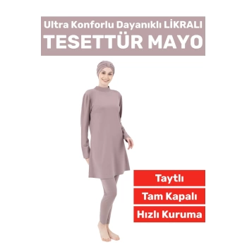 Premium Yüksek Kalite Konforlu Fermuarlı Tam Kapalı Yüzücü Deniz Havuz Taytlı Likralı TESETTÜR MAYO