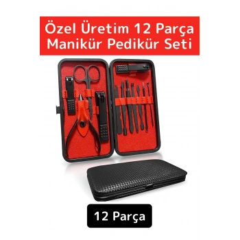 Premium Yüksek Kaliteli Çelik El Yüz Ayak Bakım Çantalı 12 Parça Manikür Pedikür Seti