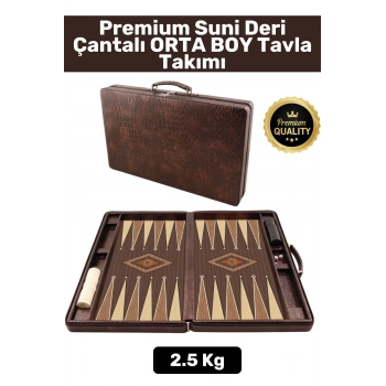 Premium Yüksek Kaliteli Tam Suni Deri Kaplama Fermuarlı Çantalı Akrilik Pullu Orta Boy Tavla Takımı