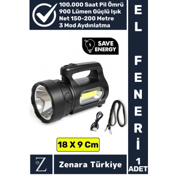 Profesyonel Kamp Avcı Güvenlik Deprem 3 Aydınlatma Modu 900 Lümen Güçlü Beyaz Işık Şarjlı El Feneri