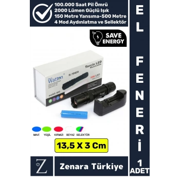 Profesyonel Kamp Avcı Güvenlik Okul Deprem Balıkçı 2000 Lümen Güçlü Işık 4 Renk+Sellektör EL FENERİ