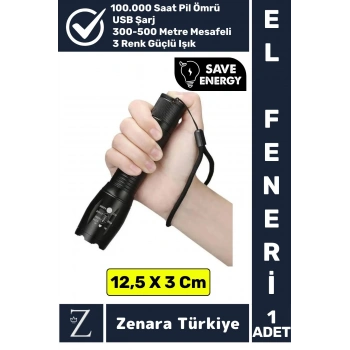 Profesyonel Kamp Avcı Güvenlik Okul Deprem Balıkçı Güçlü Işık 3 Mod Aydınlatma Şarjlı Mini EL FENERİ