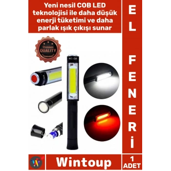 #ElFeneri Güçlü Pratik Taşınabilir Oto Pilli Mıknatıslı COB LED Çalışma Tamir Kırmızı Işık El Feneri