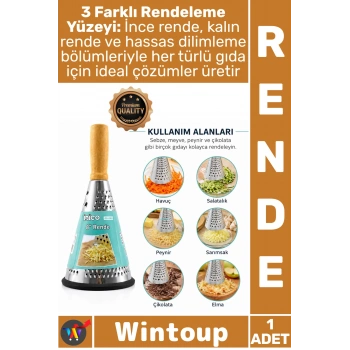 #Rende Mutfak Sebze Ahşap Bambu Saplı Silikon Taban 3 Bölümlü Paslanmaz Çelik Şık Huni Model Rende