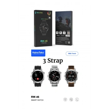 RW 46 Large Amoled Sport Watch With Torch Black Edition Wireless Charge 3 Strap Premium Series