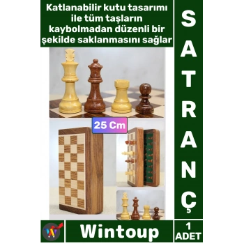 #Satranç Lüks Hediye Özel Vernikli Mıknatıs Taşlı Ahşap Katlanabilir Kutulu Şık Satranç Oyunu 25 Cm