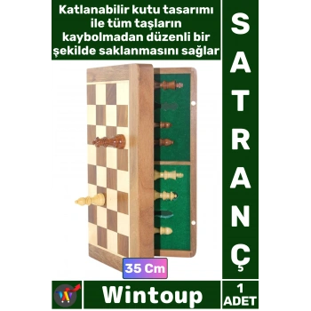 #Satranç Manyetik Seyahat Tipi Mini Mıknatıs Taşlı Ahşap Katlanabilir Kutulu Satranç Oyunu 35 Cm