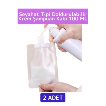 Seyahat Tipi Çanta Boy Sızdırmaz Yıkanıp Tekrar Kullanılabilir Krem Losyon Şampuan Kabı 100 Ml 2Adet