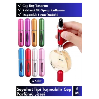 Seyahat Tipi Taşınabilir Çanta Boy 5li Doldurulabilir Mini Parfüm Şişesi