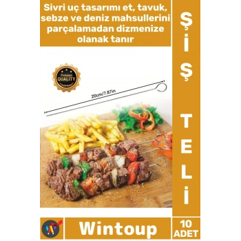#ŞişSeti Kaliteli Dayanıklı Mutfak Izgara Kebap Çöp Şiş Aparatı Metal 10lu Paslanmaz Çelik Şiş Seti