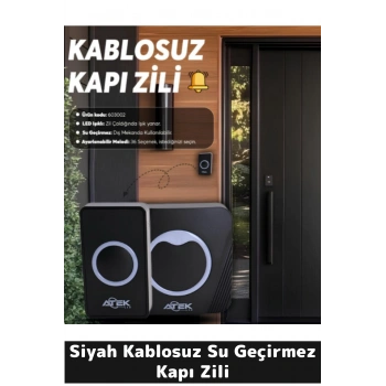 Siyah Kablosuz Su Geçirmez Kapı Zili