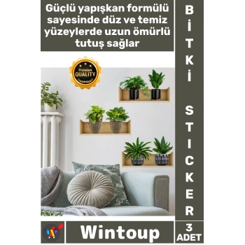 #Sticker Dekoratif Şeffaf Lazer Kesim Raflı Bitki Tasarımlı Yapışkanlı Sticker 20 x 30 Cm 3lü Set