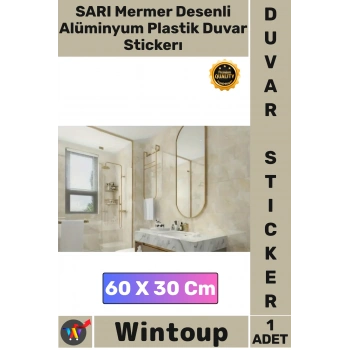#Sticker Su Geçirmez Kendinden Yapışkanlı Sarı Mermer Desenli Alüminyum Plastik Duvar Stickerı