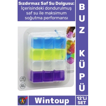 #BuzKüpü Hijyenik Ekolojik Sağlıklı BPA Free Soğutucu Su Dolu Şık Renkli Plastik 12li Buz Küpü Seti