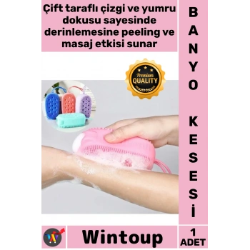#Kese Kaliteli Çift Tasarımlı Peeling Etkili Yumuşak Masaj Yapan Süngerli Silikon Banyo Kesesi
