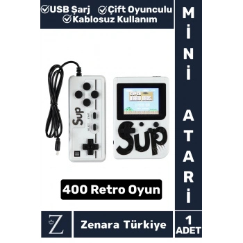 Taşınabilir USB Şarjlı Çift Oyunculu Mario Street Fighter Nostalji Retro 400 Oyunlu Mini Atari