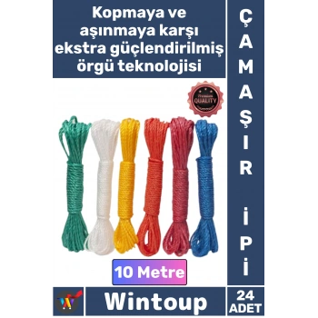 #Çamaşırİpi Sağlam Dayanıklı Renkli Örgülü Kopmaz Kaliteli Balkon 10 Metre Naylon Çamaşır İpi 24lü