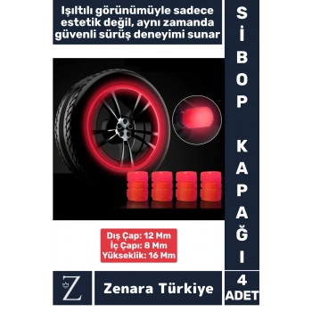 Tüm Otomobil Bisiklet Motosiklet Minibüslerle Uyumlu Kolay Montaj Fosforlu Sibop Kapağı 4 Adet