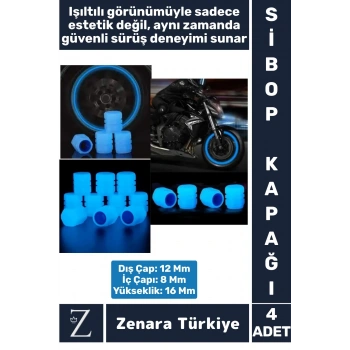 Tüm Otomobil Bisiklet Motosiklet Minibüslerle Uyumlu Kolay Montaj Fosforlu Sibop Kapağı 4 Adet