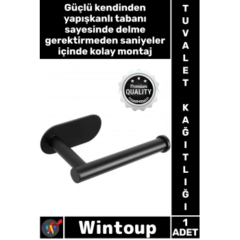 #TuvaletKağıtlığı Banyo Modern Şık Rulo Tutucu Mat Siyah Kendinden Yapışkanlı Tuvalelet Kağıtlığı