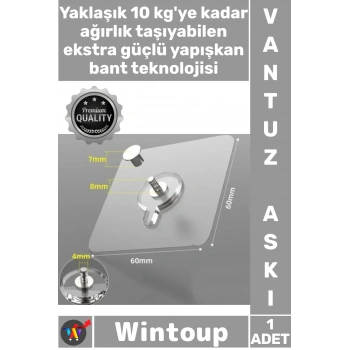 #Askı Şeffaf Kendinden Yapışkanlı Su Geçirmez Paslanmaz 10 kg Kapasiteli Ultra Güçlü Vantuzlu Askı