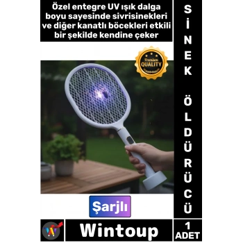 #Sineklik Sivrisinek Kovucu USB Şarjlı Standlı Şarj Göstergeli UV Işıklı Beyaz Sinek Öldürme Raketi