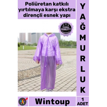 #Yağmurluk Unisex Şeffaf Kapüşonlu Çıtçıtlı Pratik Hafif Su Geçirmez Sağlam Şık Naylon Cep Yağmurluk