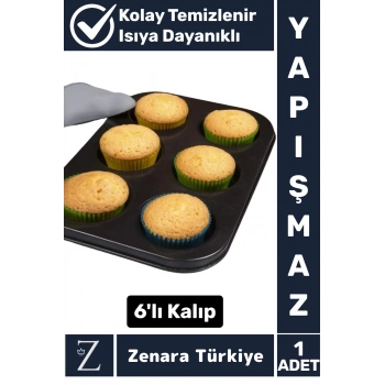 Yüksek Kalite Isıya Dayanıklı Yanmaz Yapışmaz Kolay Temizlenir Kek Brownie Cupcake 6lı Muffin Kalıbı