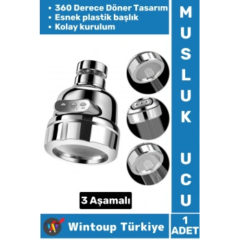 Yüksek Kaliteli Kolay Kurulum 360 Derece Döner Esnek Başlık 3 Aşamalı Mutfak Lavabo Krom Musluk Ucu