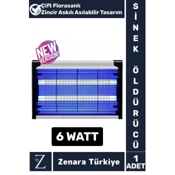 Yüksek Kaliteli UV Çift Florasanlı Zincir Askılı 6 Watt Ev Ofis Sinek Sivrisinek Kara Sinek Öldürücü