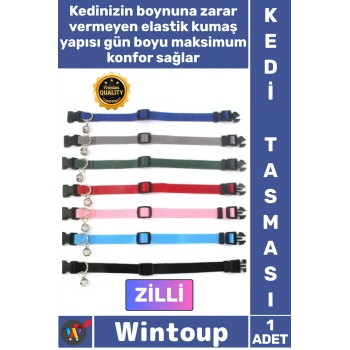 #KediTasması Ayarlanabilir Elastik Kumaş Desenli Konforlu Emniyet Klipsli Renkli Zilli Kedi Tasması