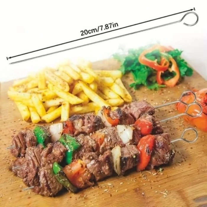10 Adet Paslanmaz Çelik Mangal Şişi Seti – 20 cm Metal Çöp Şiş ve Izgara Şişleri