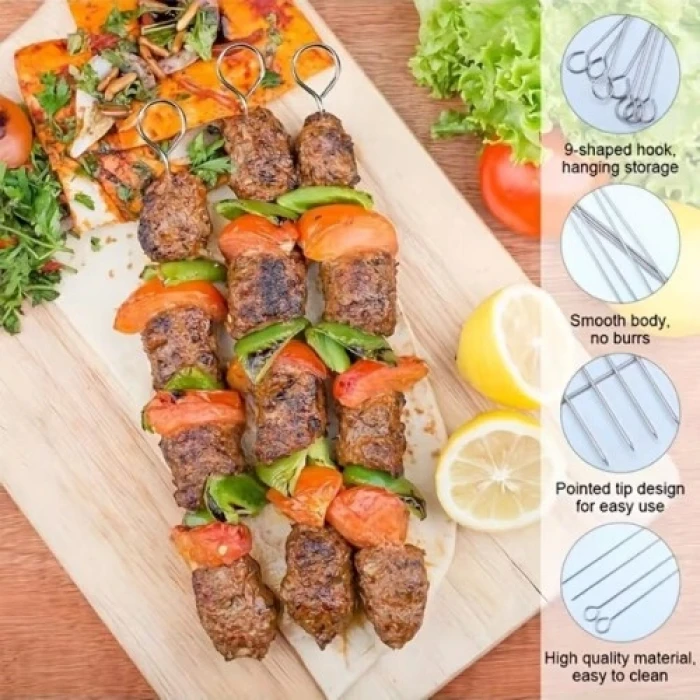 10 Adet Paslanmaz Çelik Mangal Şişi Seti – 20 cm Metal Çöp Şiş ve Izgara Şişleri