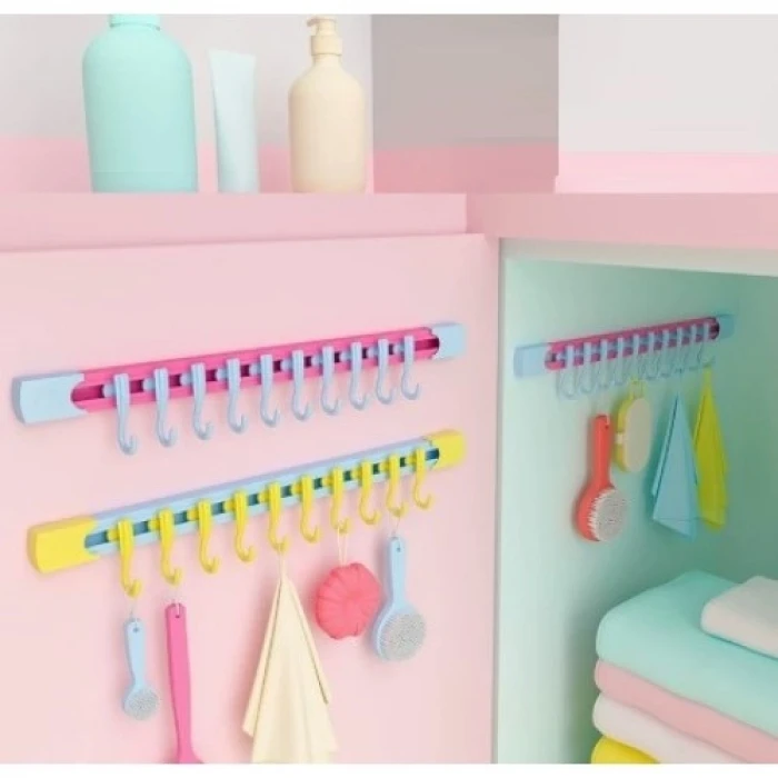 10 Kancalı Raylı Mutfak ve Banyo Düzenleyici Askı 30 cm