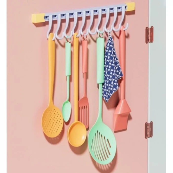10 Kancalı Raylı Mutfak ve Banyo Düzenleyici Askı 30 cm