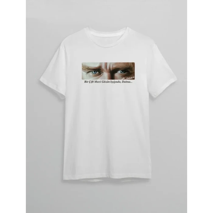10 Kasım Atatürkü Anma Günü Baskılı Oversize Bisiklet Yaka T-shirt - Beyaz