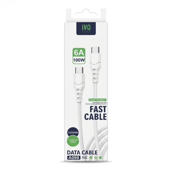 100W 6A Type-C to Type-C Hızlı Şarj Data Kablosu 1 Metre TECH iVO A098