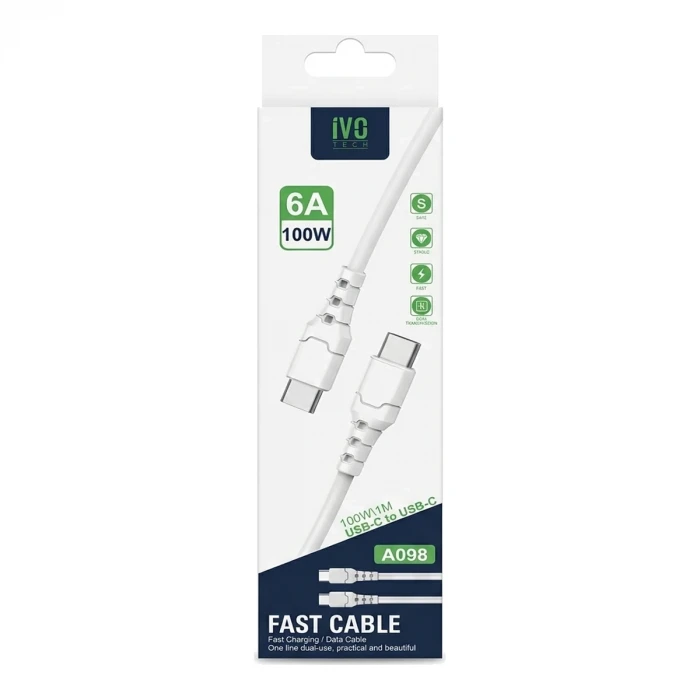 100W 6A Type-C to Type-C Hızlı Şarj Data Kablosu 1 Metre TECH iVO A098
