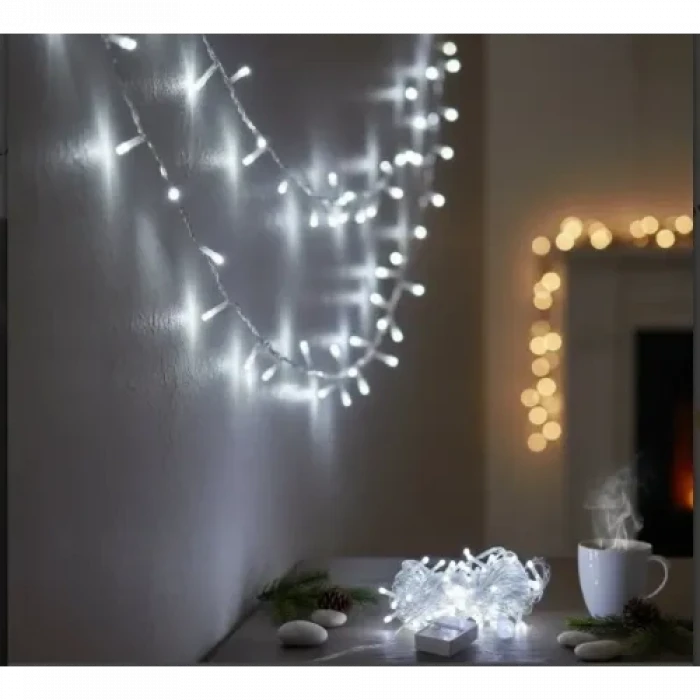 10m 100 Led Damla Uçlu Beyaz Işık Şeffaf Kablo MZ-17-1
