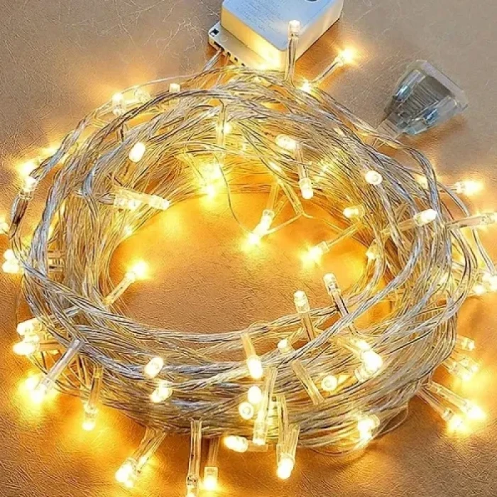10m 60 LED Pilli 2 Kademeli Gün Işığı Şeffaf Kablo