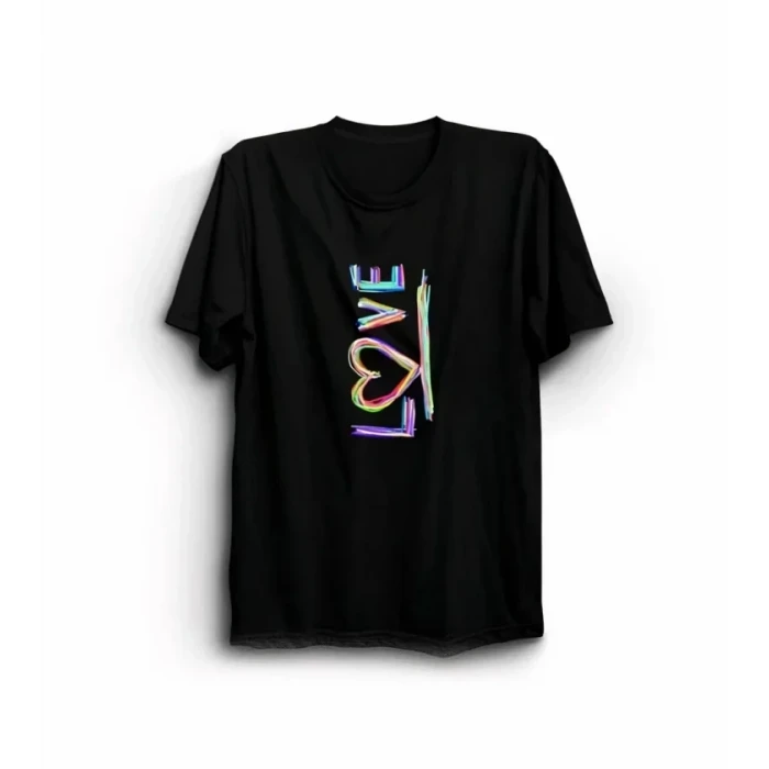 14 Şubat Sevgililer Günü Love Baskılı Oversize Bisiklet Yaka T-shirt - Siyah