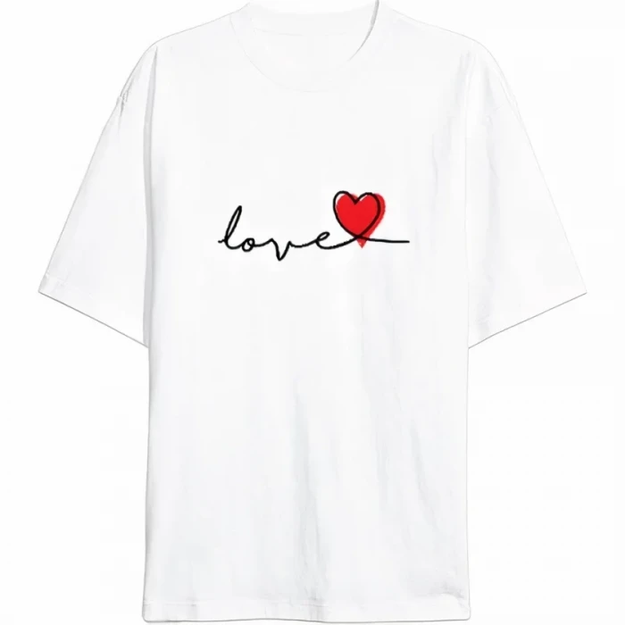 14 Şubat Tişört Sevgililer Günü İçin Özel Tasarım Love Baskılı T-shirt - Beyaz
