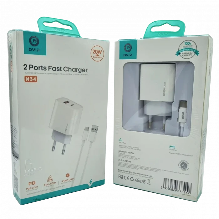 20W + 18W PD Çift Girişli Şarj Seti Usb Type-C N34