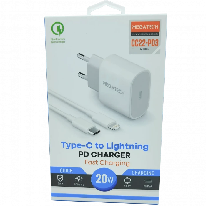 20W PD TYPE-C To İphone Şarj Aleti Megatech CC22-PD3