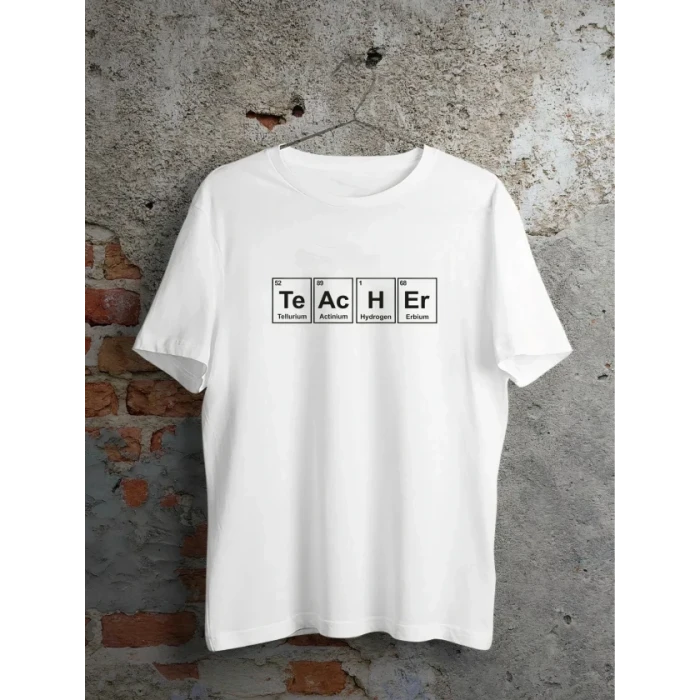 24 Kasım Kimya Öğretmeni Hediyesi Baskılı Bisiklet Yaka T-shirt - Beyaz