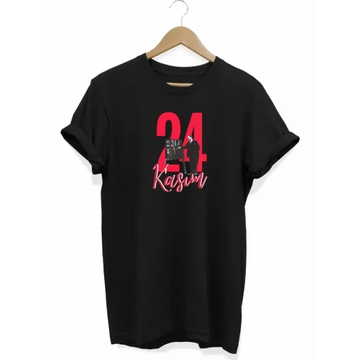 24 Kasım Öğretmenler Günü Öğretmen Hediyesi Baskılı Oversize T-shirt - Siyah