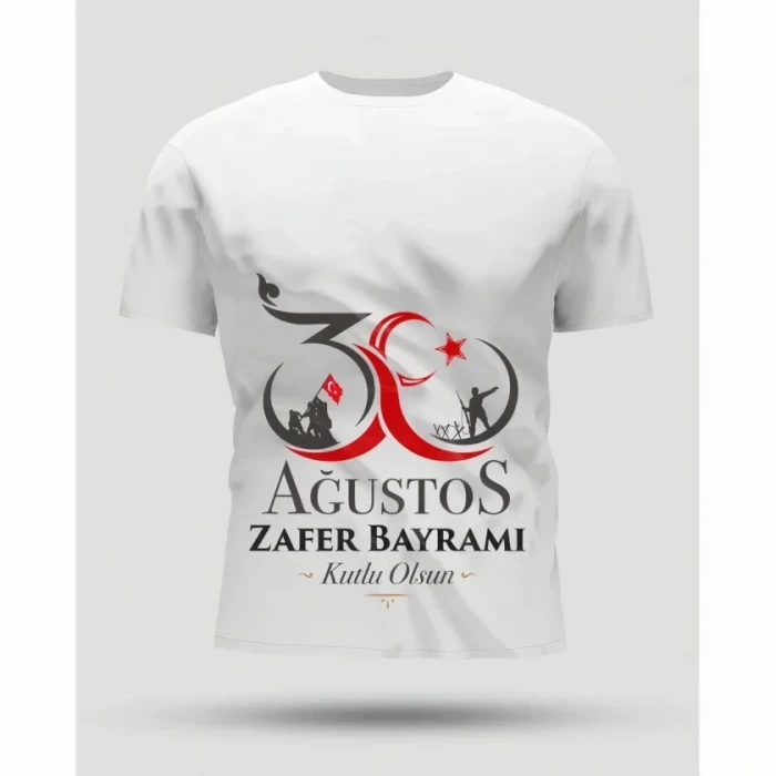 30 Ağustos Zafer Bayramı Baskılı Oversize Bisiklet Yaka T-shirt